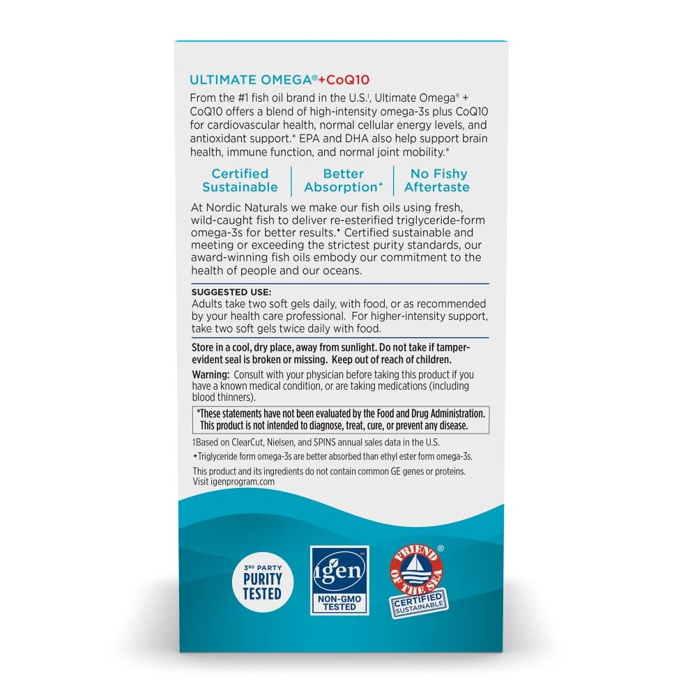Nordic Naturals Ultimate Omega + CoQ10 Lemon soft gels close-up for easy daily use.