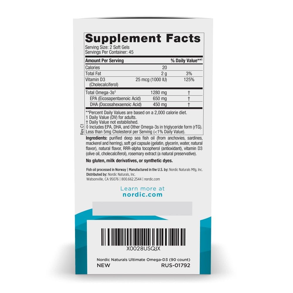 Nordic Naturals Ultimate Omega-D3 lemon soft gels easy to swallow