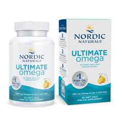 Nordic Naturals Ultimate Omega lemon bottle with bright flavor and clear label