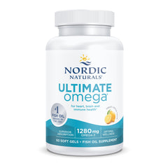 Nordic Naturals Ultimate Omega lemon flavor outer-pack signaling purity and non-GMO promise