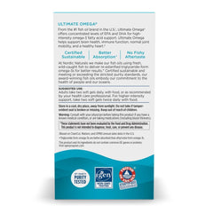 Nordic Naturals Ultimate Omega lemon label close-up showing purity and non-GMO ingredients.