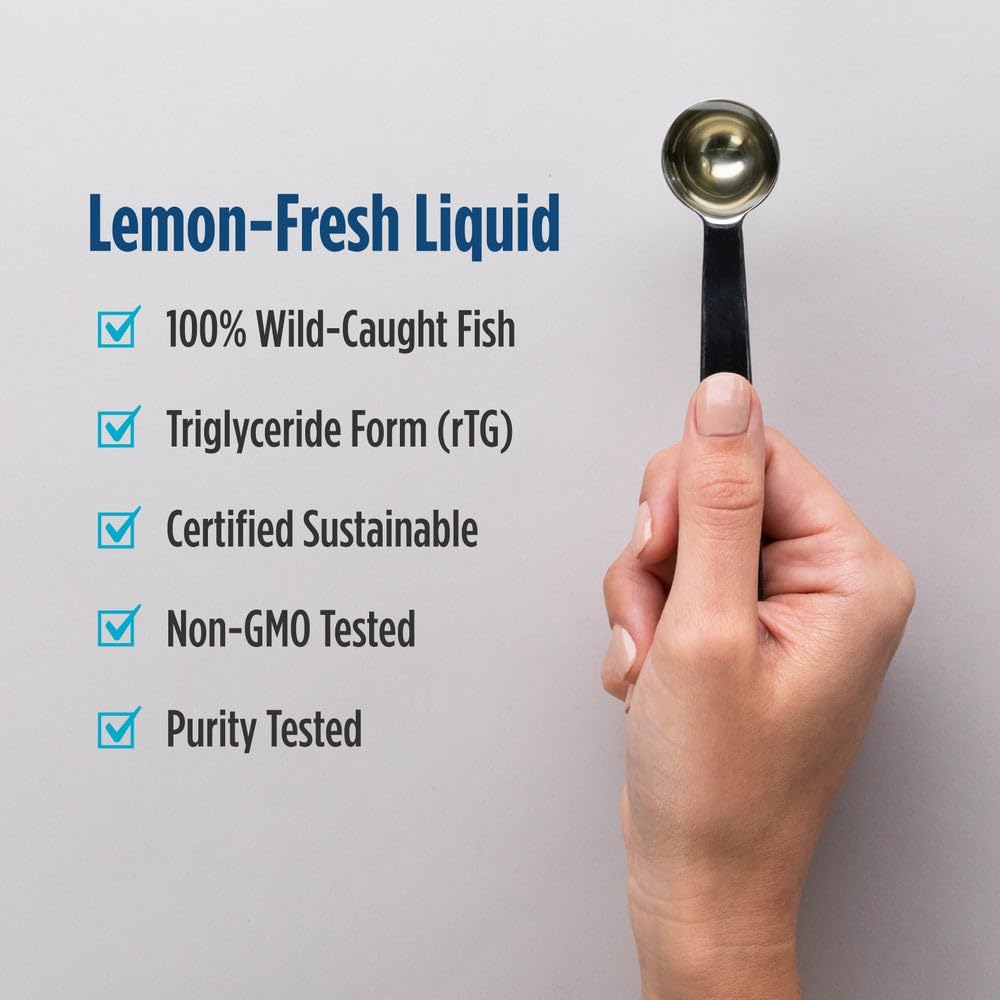 Nordic Naturals Ultimate Omega Liquid lemon dosing setup suggests simple daily use.