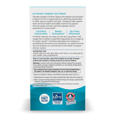 Nordic Naturals Ultimate Omega Mini D3 lemon soft gels close-up reveals small, easy-to-swallow capsules