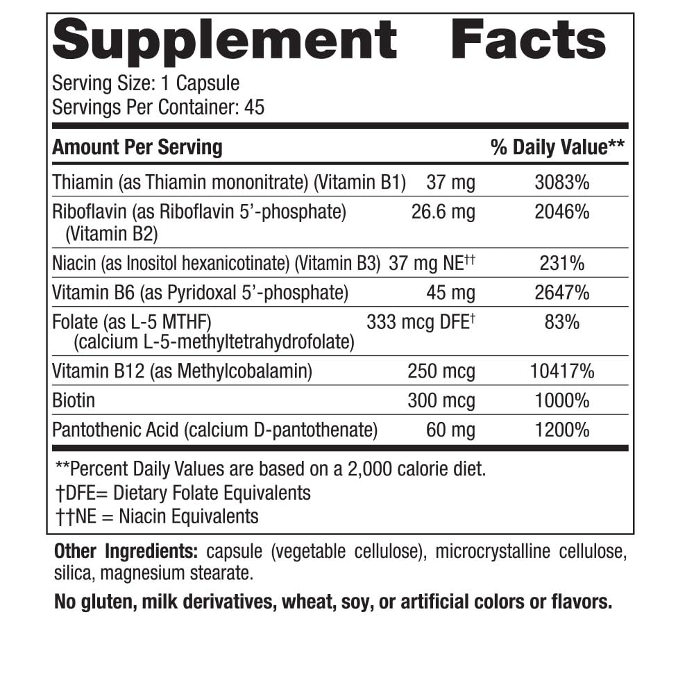 Nordic Naturals Vitamin B Complex bottle front label with key vitamins listed.
