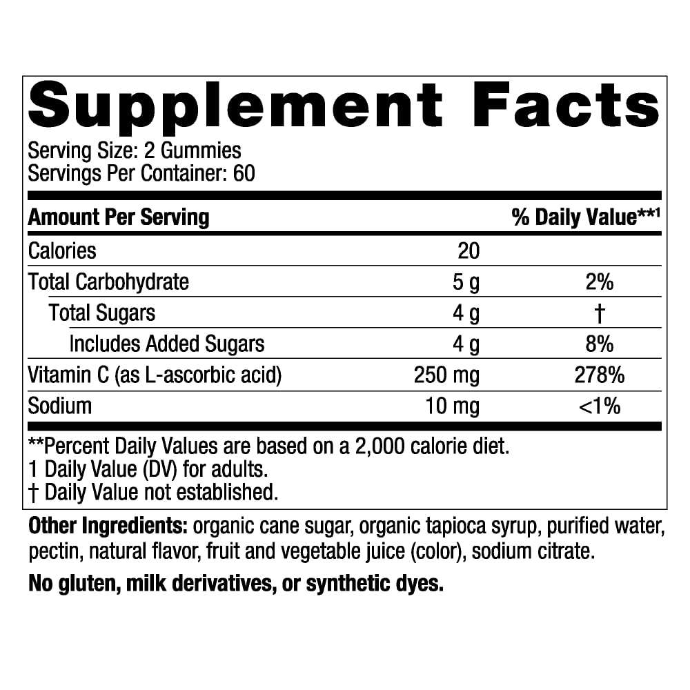 Nordic Naturals Vitamin C Gummies Tart Tangerine bottle back with purity notes