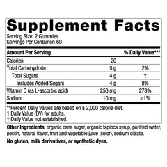 Close up of Tart Tangerine gummies delivering 250 mg Vitamin C per serving
