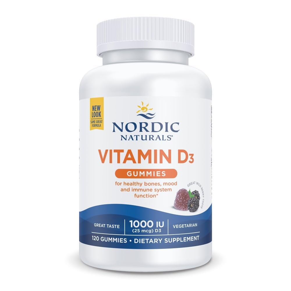 Nordic Naturals Vitamin D3 Gummies Wild Berry bottle for daily bone and immune support.
