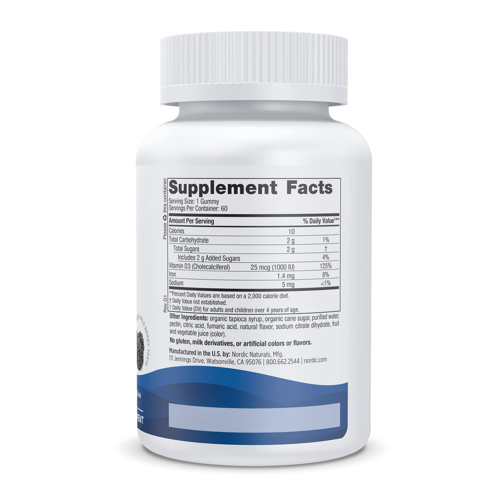 Nordic Naturals packaging emphasizes a 60-gummy per bottle format.
