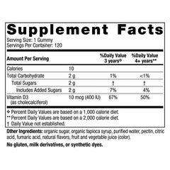 Nordic Naturals Vitamin D3 Kids gummies being poured from the bottle for easy dosing