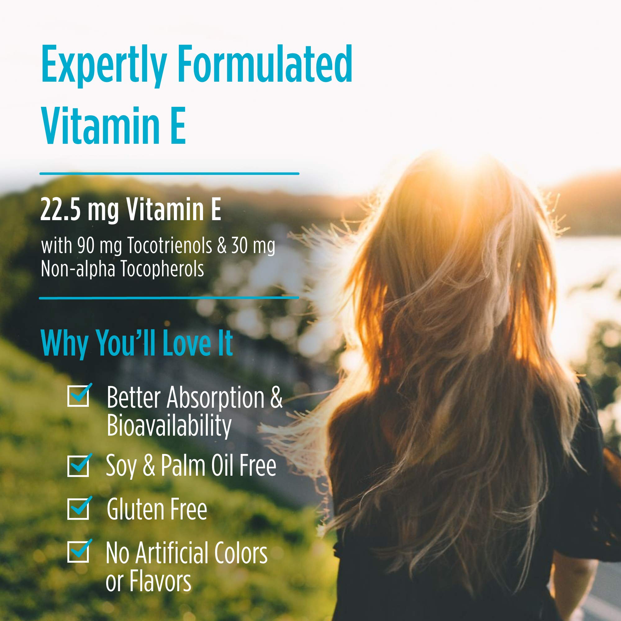Nordic Naturals Vitamin E Complex ingredients panel emphasizes non-GMO and allergen-free formula.