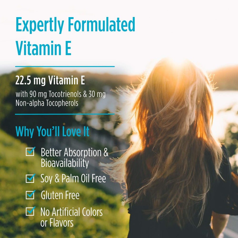 Nordic Naturals Vitamin E Complex ingredients panel emphasizes non-GMO and allergen-free formula.