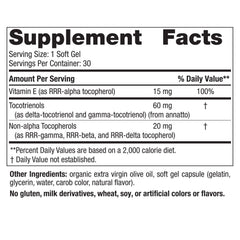 Nordic Naturals Vitamin E Complex label close-up highlighting its six forms of vitamin E.