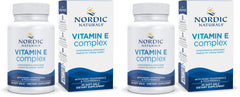 Nordic Naturals Vitamin E Complex soft gels unflavored bottle for convenient antioxidant support.