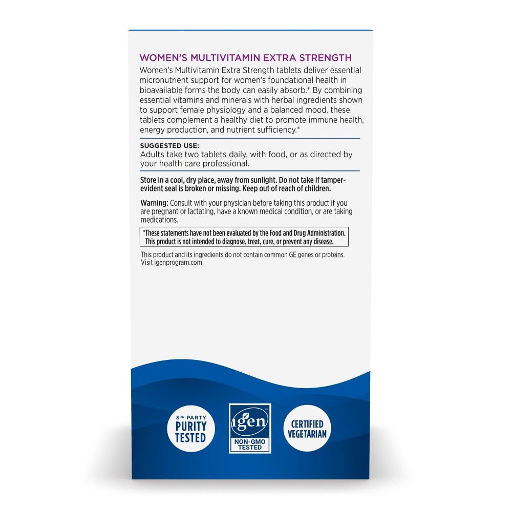 Nordic Naturals Women’s Multivitamin Extra Strength capsules shown for skin and hair support.