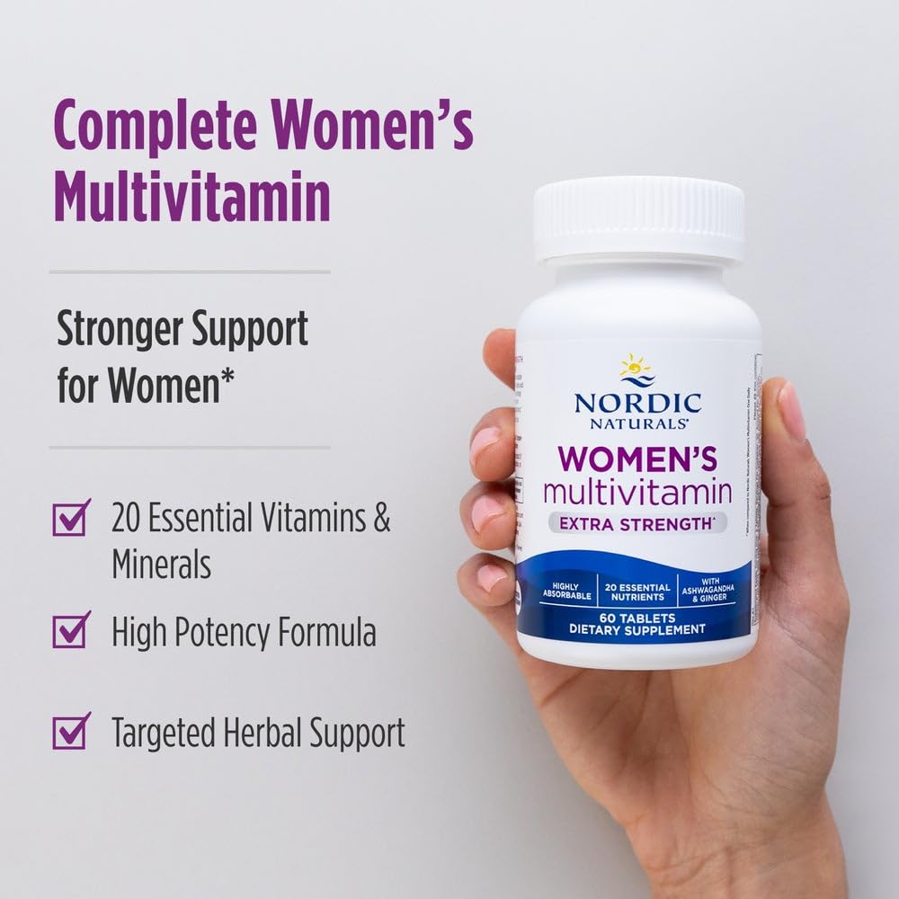 Nordic Naturals Women’s Multivitamin Extra Strength usage scene for daily wellness routine.
