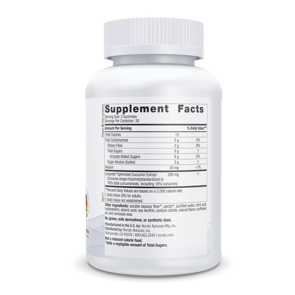 Nordic Naturals Zero Sugar Curcumin Gummies mango flavor close-up, sugar-free option.
