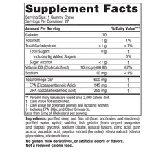 Nordic Naturals Zero Sugar Prenatal Gummies label highlights DHA omega-3 and 400 IU D3 per serving.