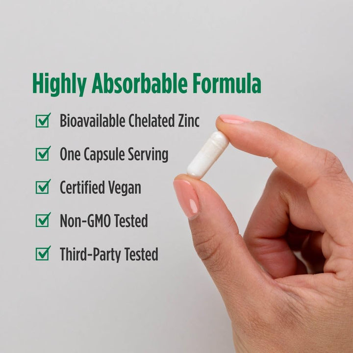 Two capsules shown as a daily serving for zinc glycinate