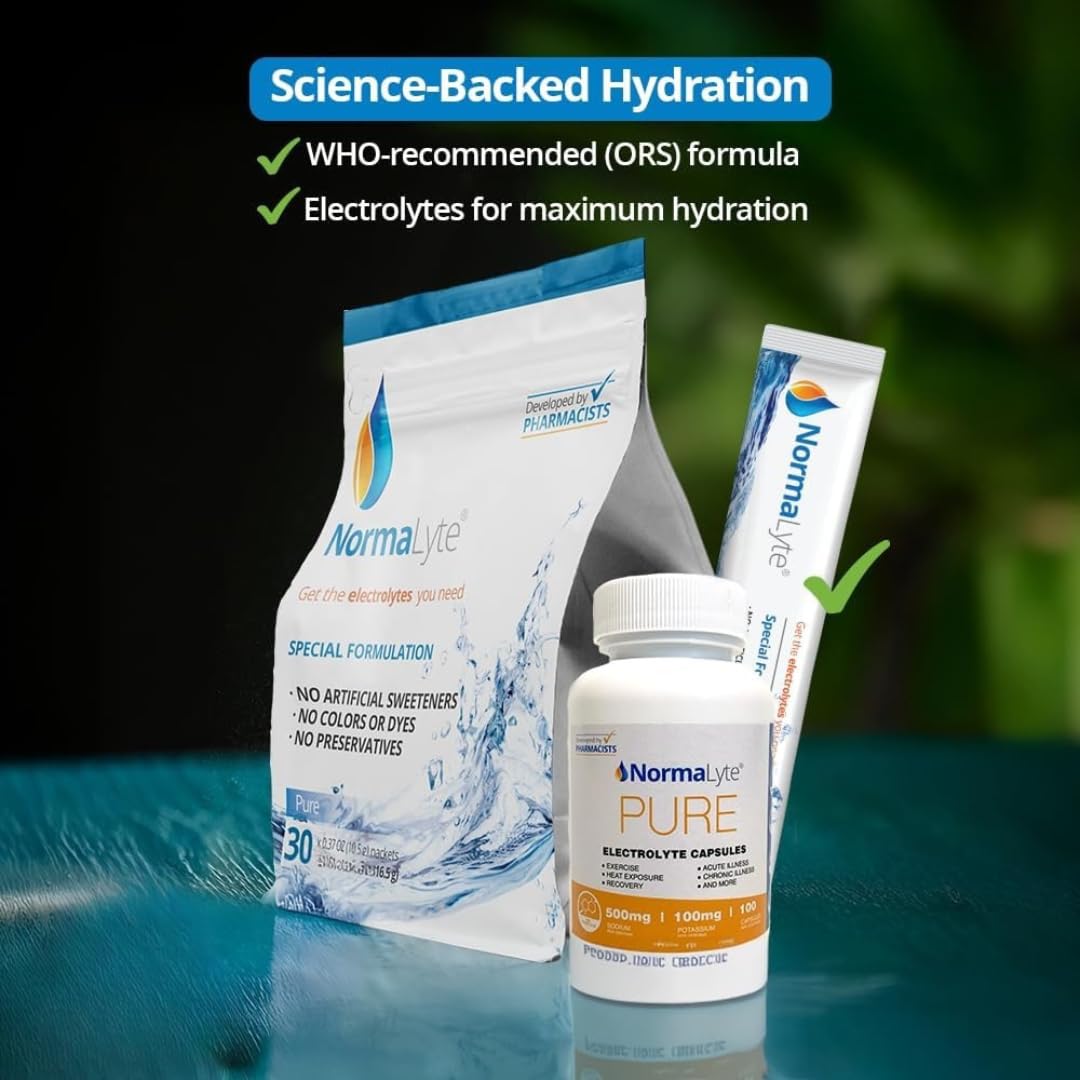 NormaLyte Pure packets nutrition panel close-up highlights key electrolytes for balanced hydration.