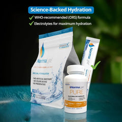 NormaLyte Pure packets nutrition panel close-up highlights key electrolytes for balanced hydration.