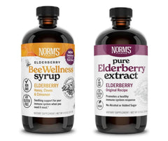 Norm's Farms Elderberry Extract bottle showing pure ingredients for immune support