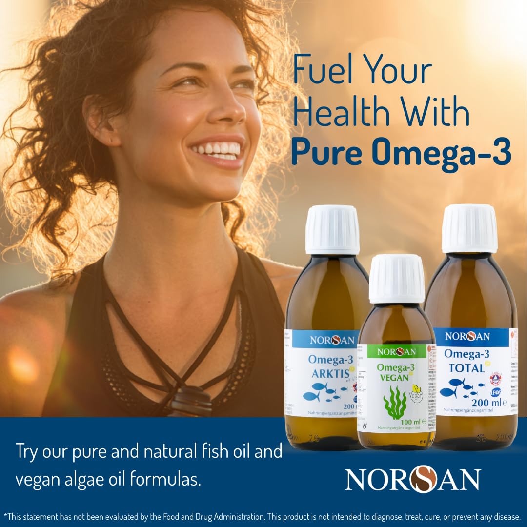 NORSAN Omega-3 Total Liquid poured into salad dressing.