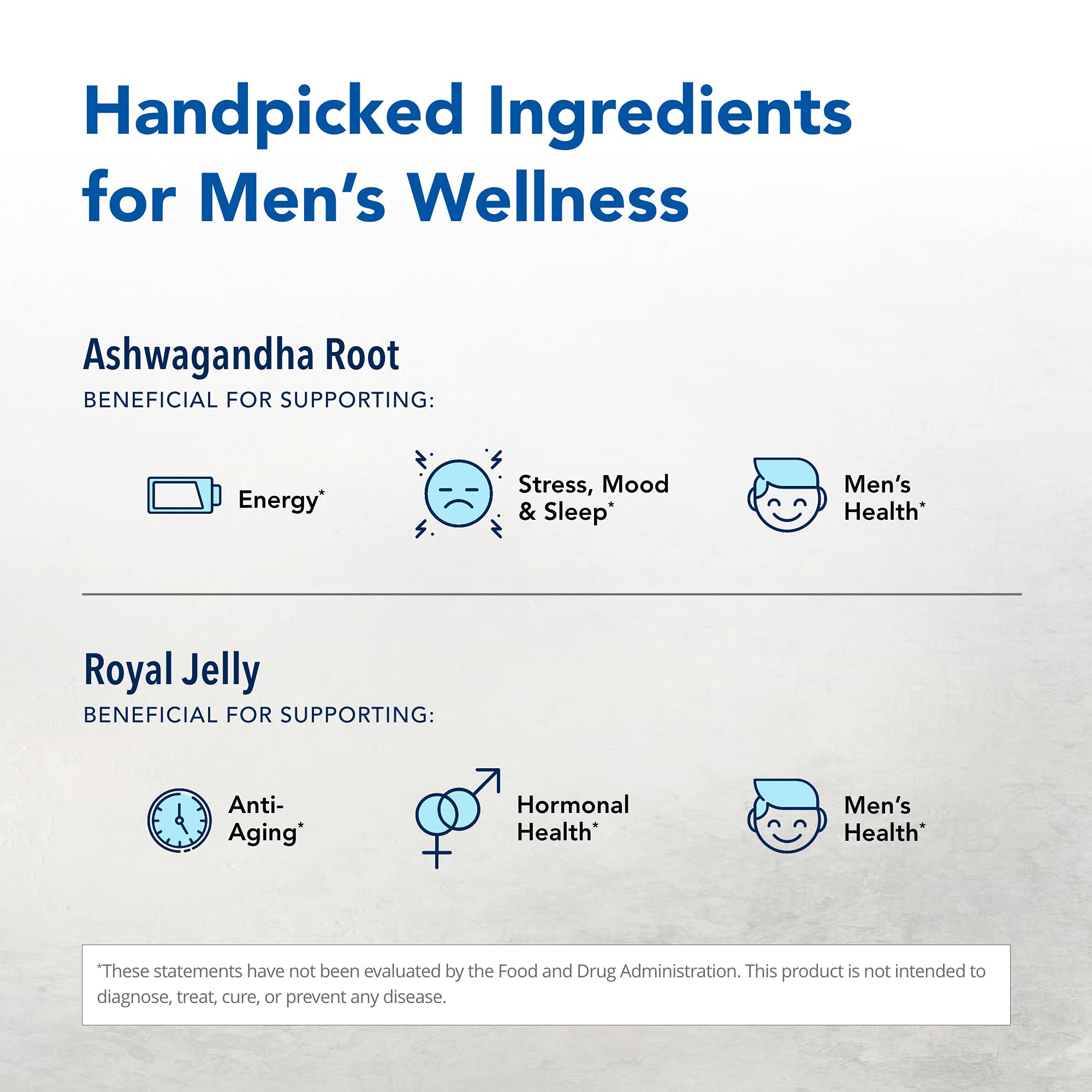 Ashadrene ingredients panel showing 100% raw ashwagandha extract with royal jelly.