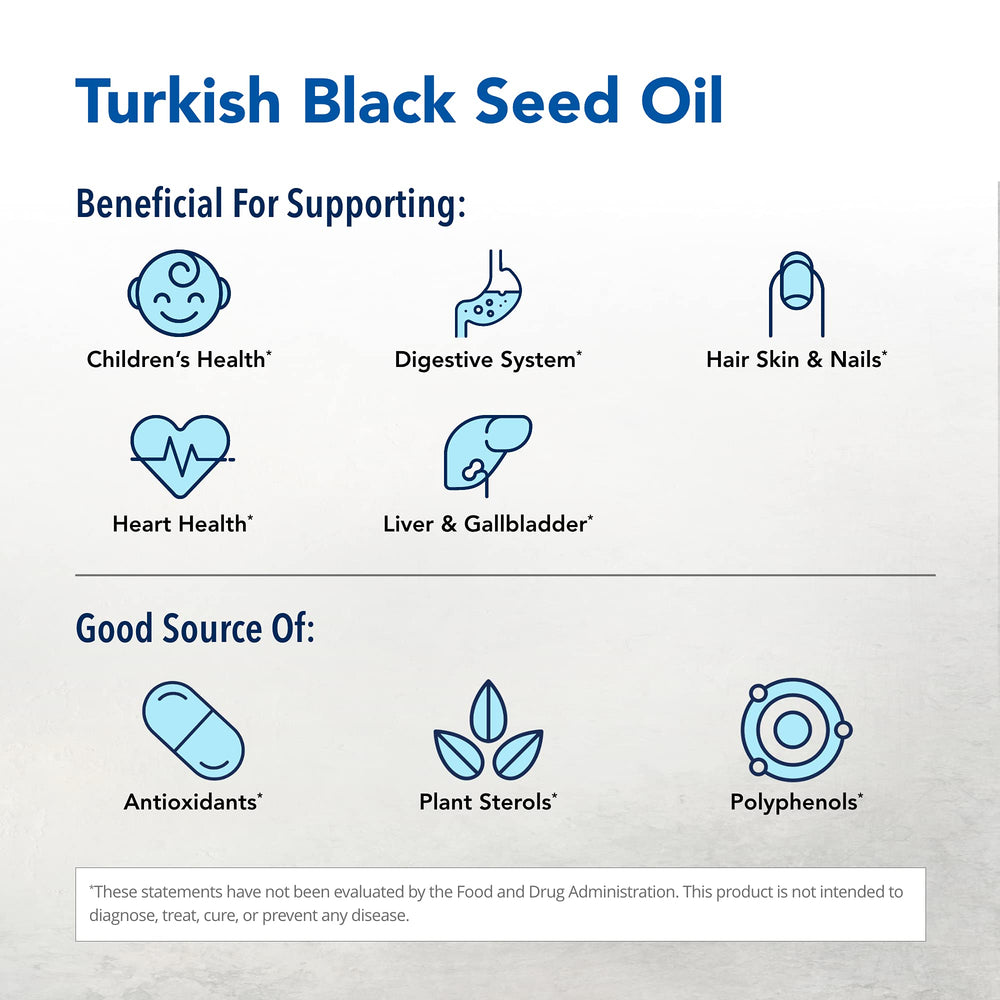 NORTH AMERICAN HERB & SPICE black seed oil label highlights non-GMO and cold-pressed quality