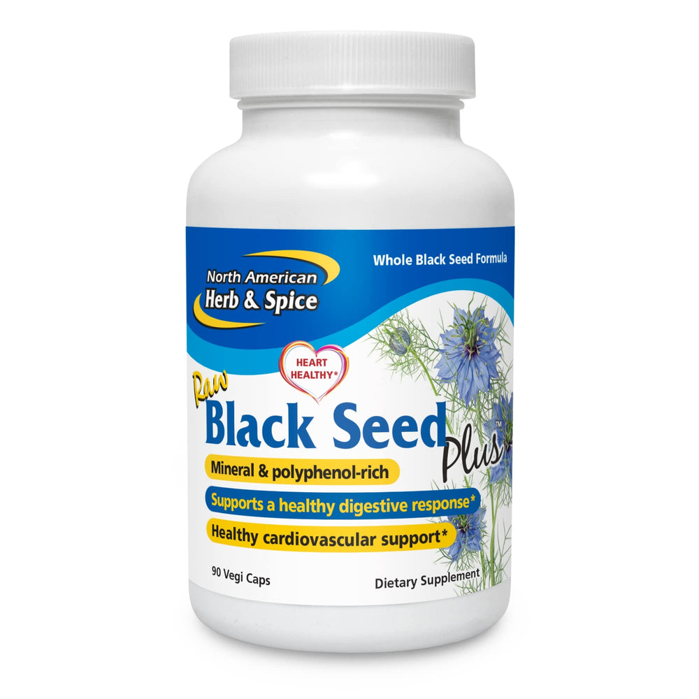 NORTH AMERICAN HERB & SPICE Black Seed Plus bottle for daily use with heart support potential.