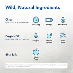 Label close-up on Chag-o-Power highlighting ingredients and heart-friendly sterols.