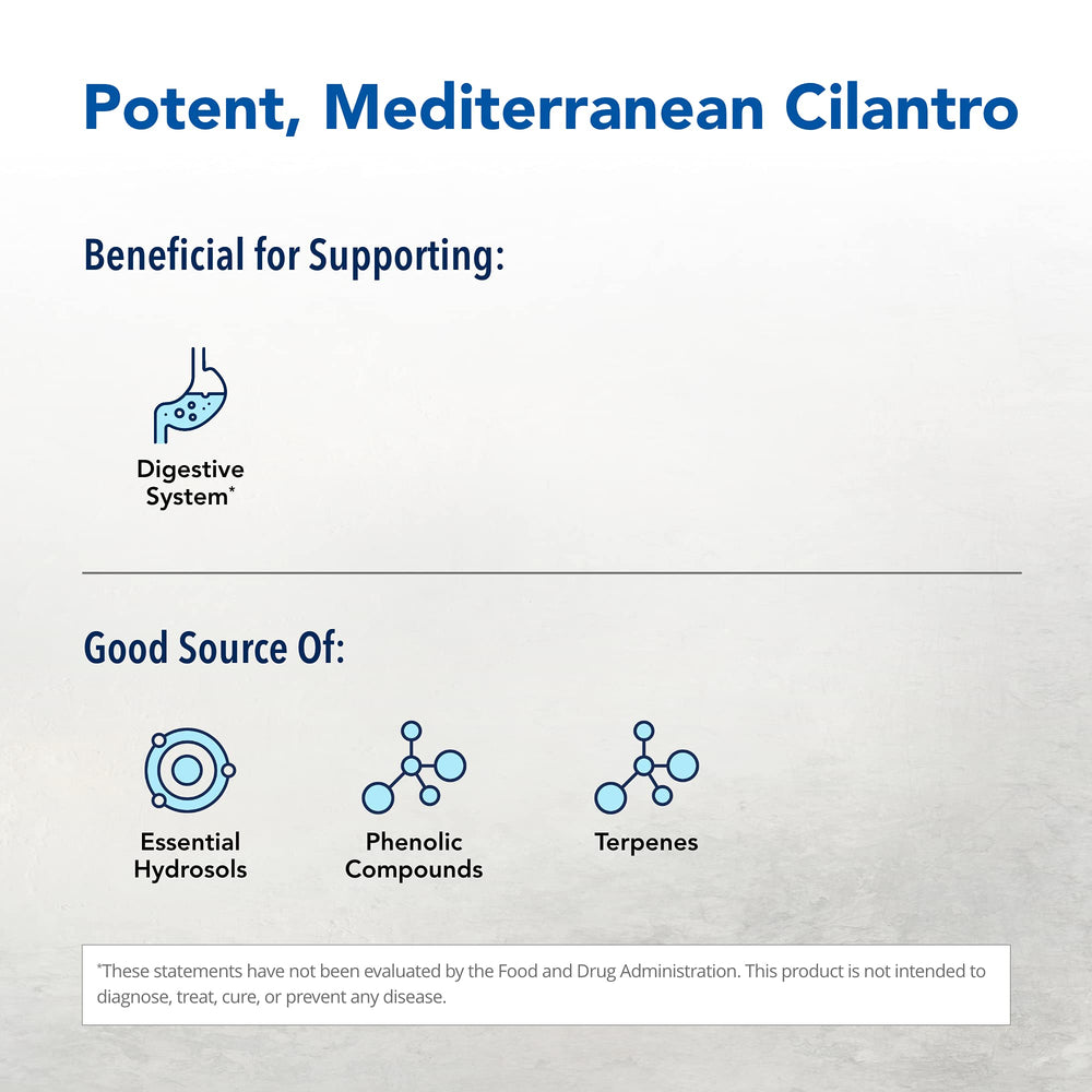 Close-up of North American Herb & Spice Cilantro Essence label highlighting pure ingredients