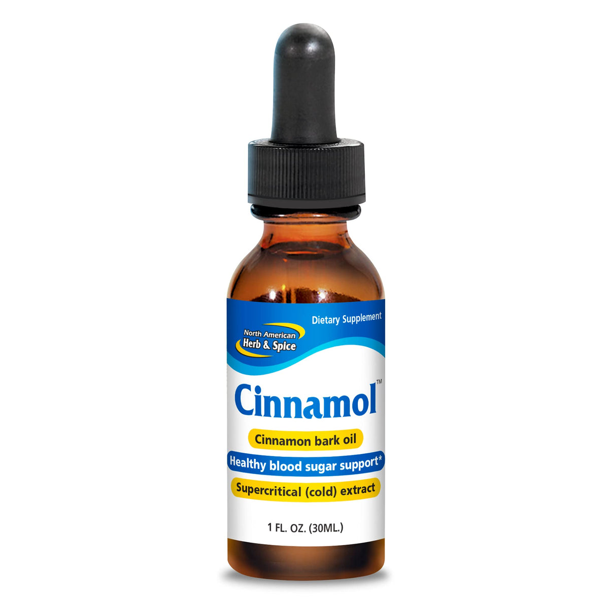 North American Herb & Spice Cinnamol bottle showcases concentrated cinnamon oil for easy dosing.