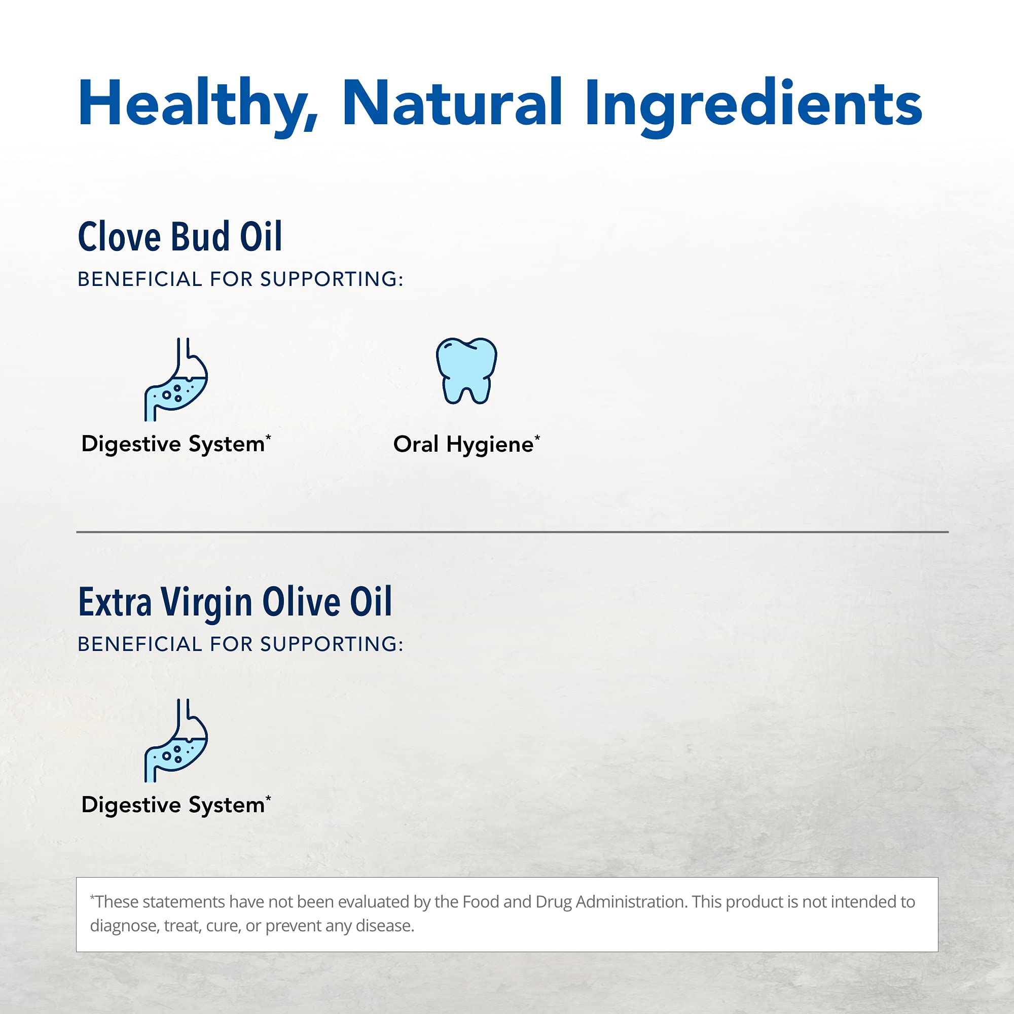 Clovanol ingredients label notes steam-extracted clove oil and olive oil base.