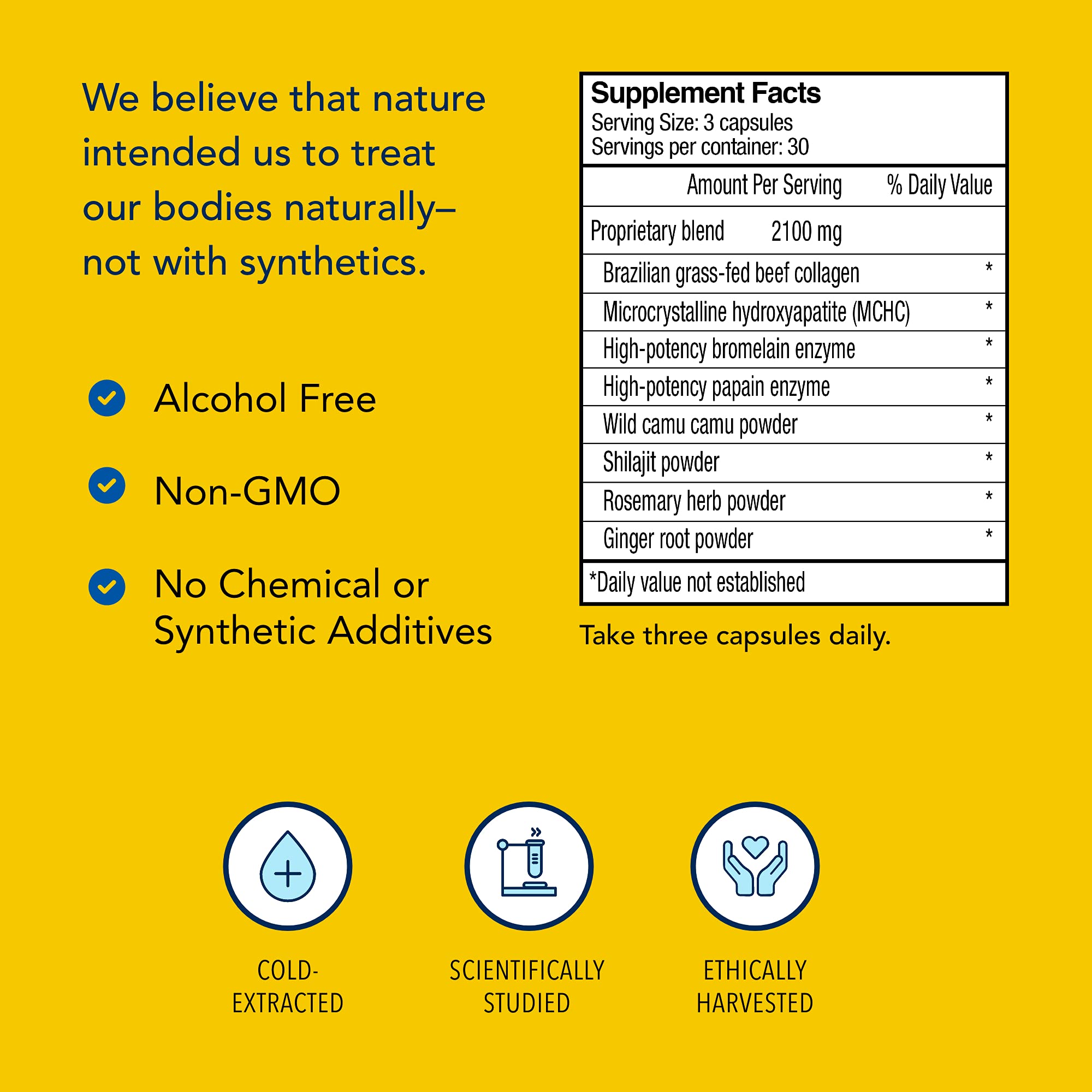 Capsules with bromelain and papain enzymes for digestion.