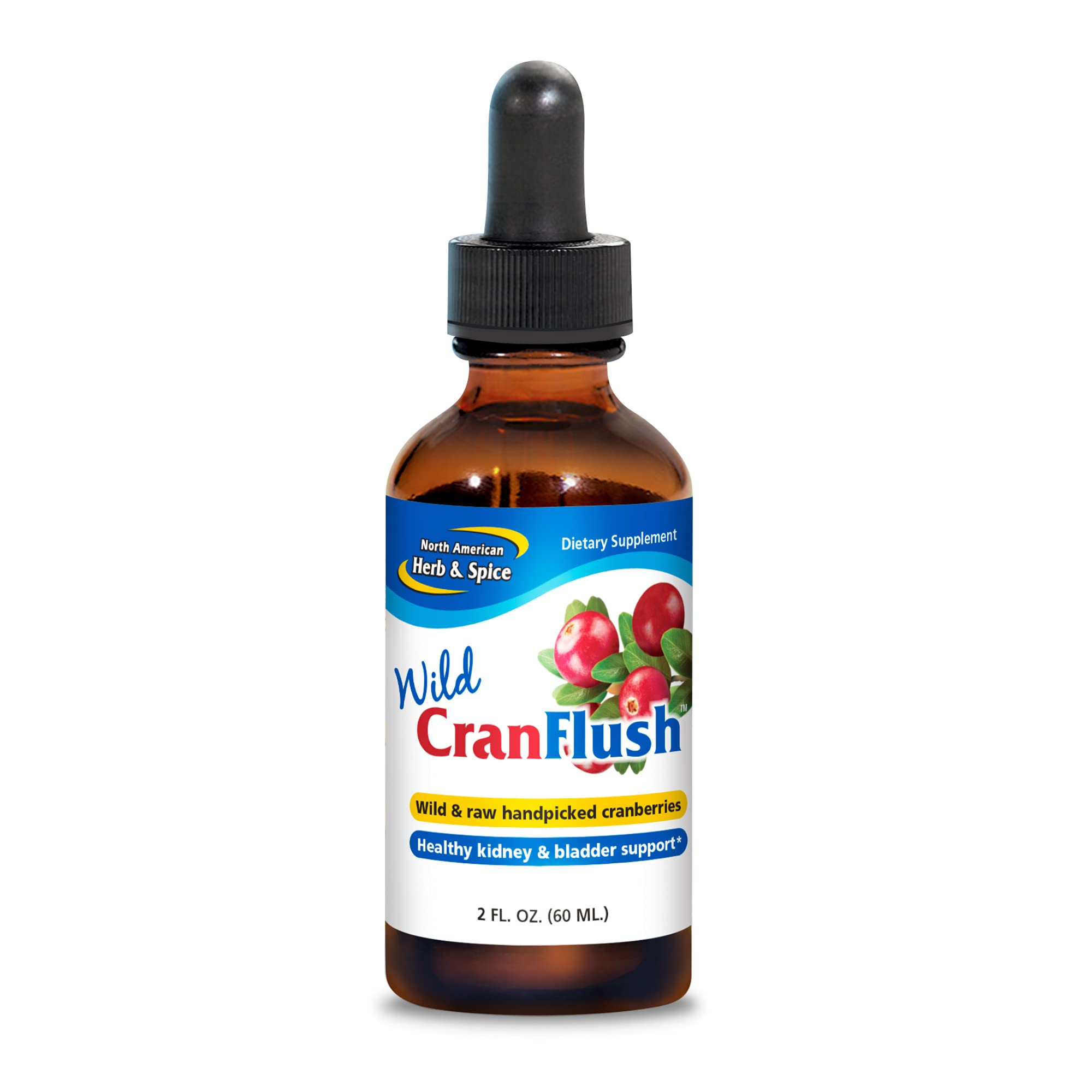 CranFlush bottle front from North American Herb & Spice highlighting wild cranberry extract for bladder support.