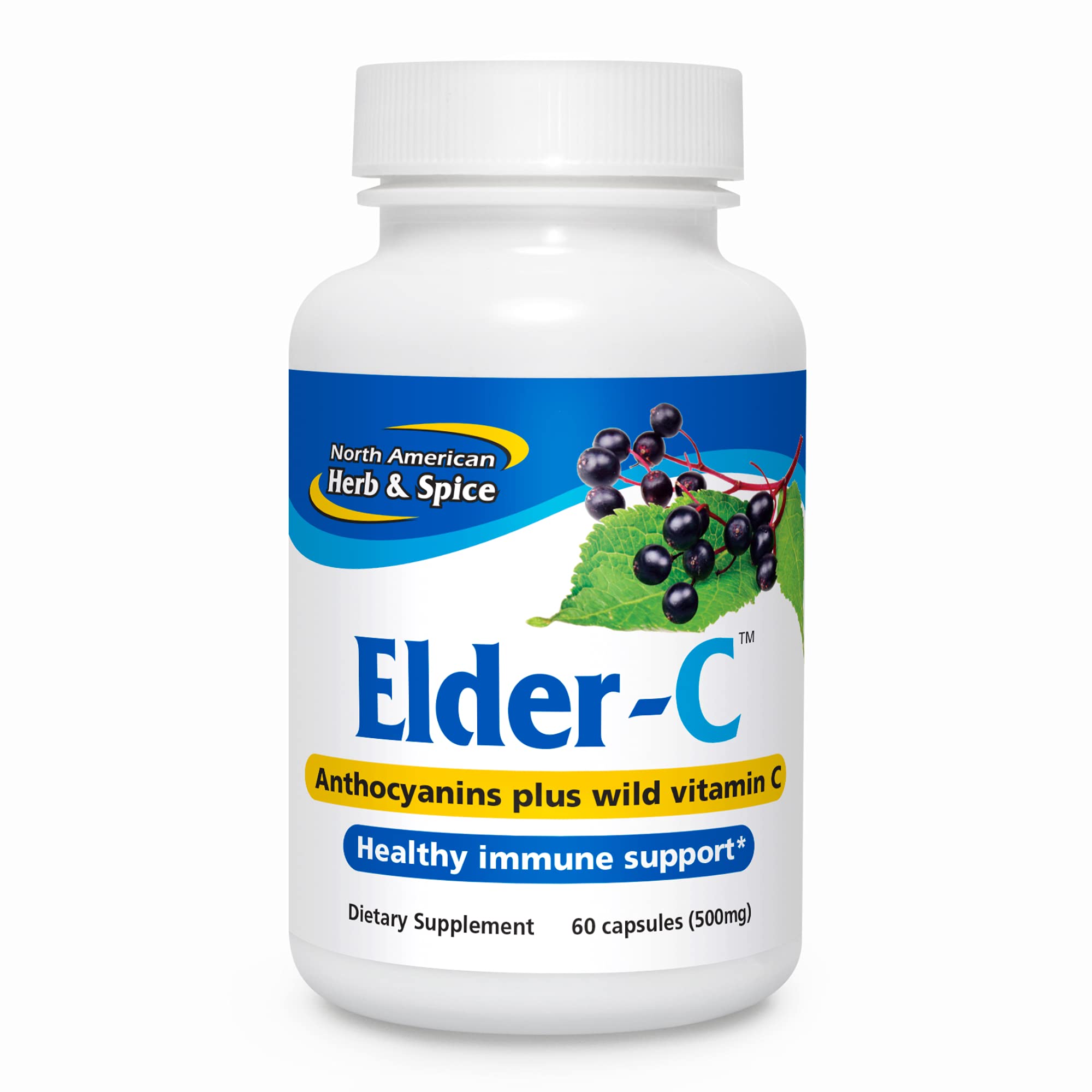 North American Herb & Spice Elder-C bottle showcases potent elderberry concentrate for daily immune support