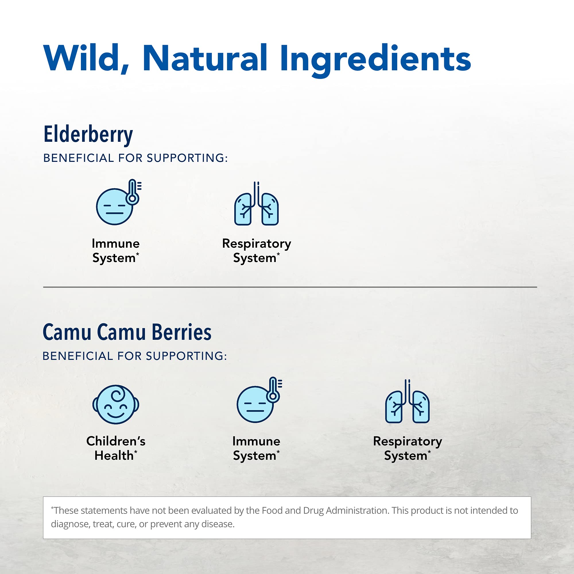 Elder-C ingredients list emphasizes oregano, camu camu, and elderberry blends for versatile use
