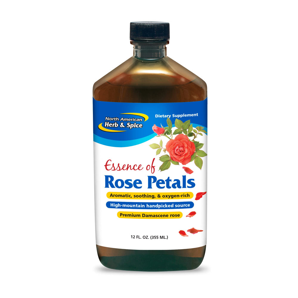 North American Herb & Spice Essence of Rose Petals bottle pour for a soothing skin ritual