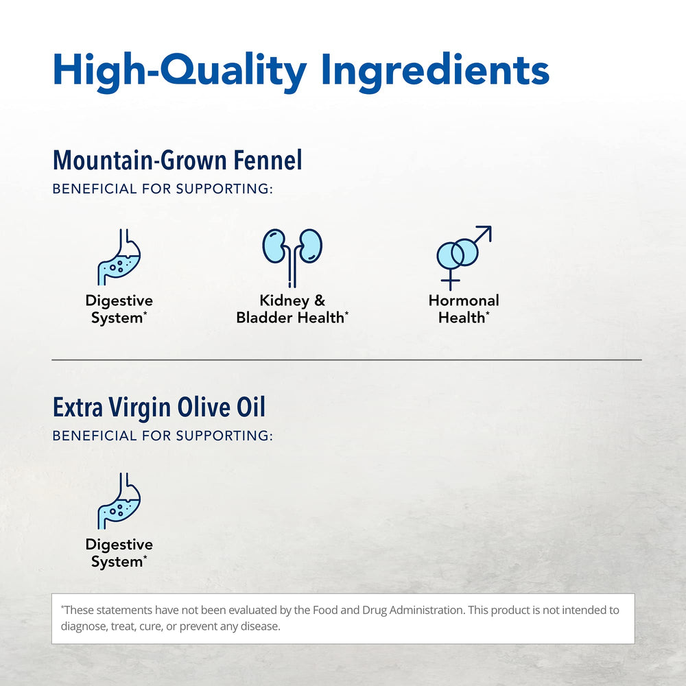 Fenatrol ingredients label highlighting wild fennel and non-GMO formula