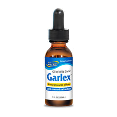 North American Herb & Spice Garlex bottle pour shows premium wild garlic oil.