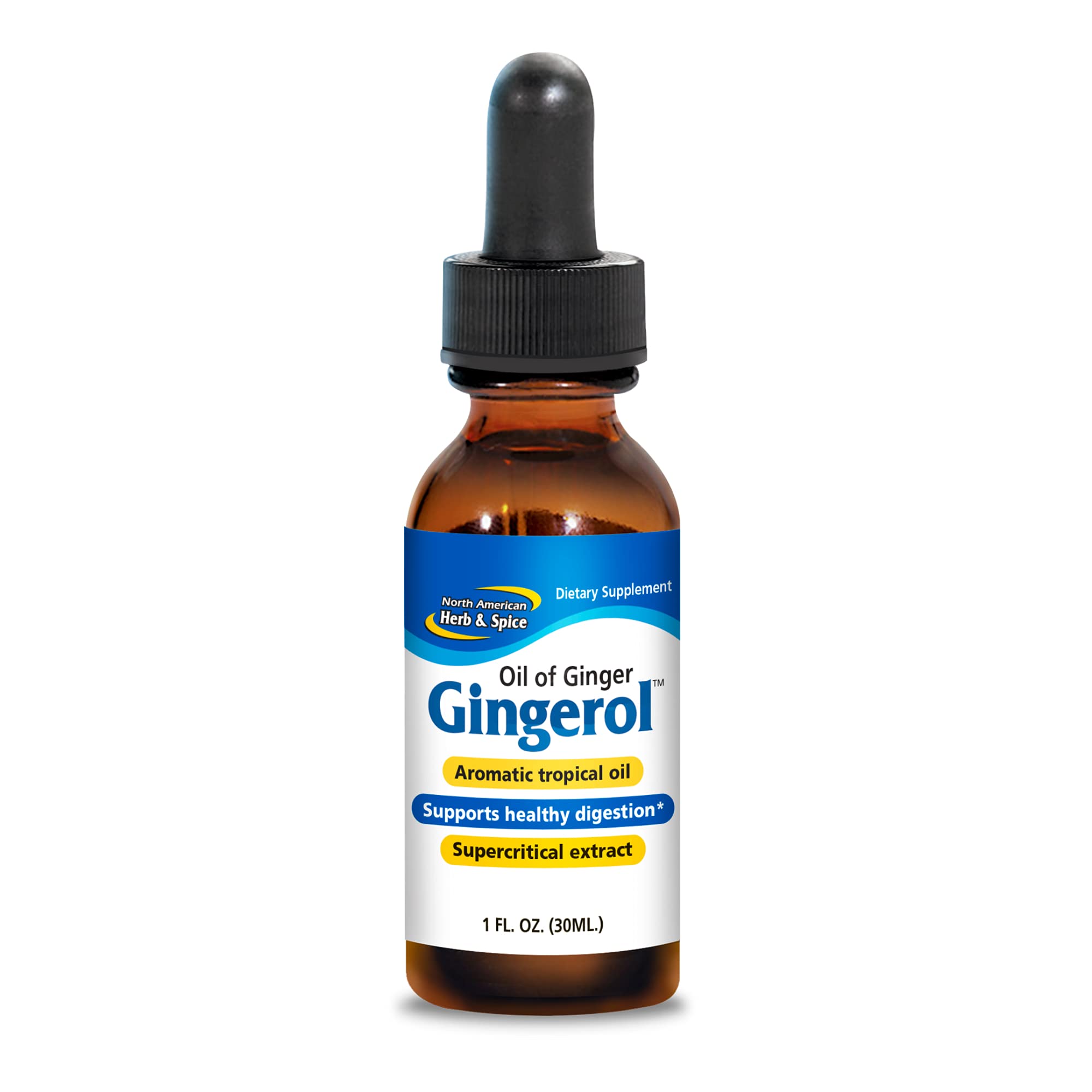 North American Herb & Spice Gingerol bottle pour for easy digestion-friendly dosing.