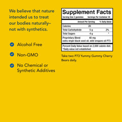 Kid-e-kare gummies highlight P73 Oreganol and black seed oil.