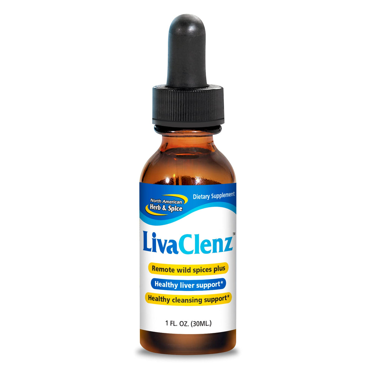 LivaClenz bottle pour showing oil blend for liver support.