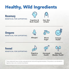 LivaClenz ingredients list featuring coriander, fennel, and oregano.