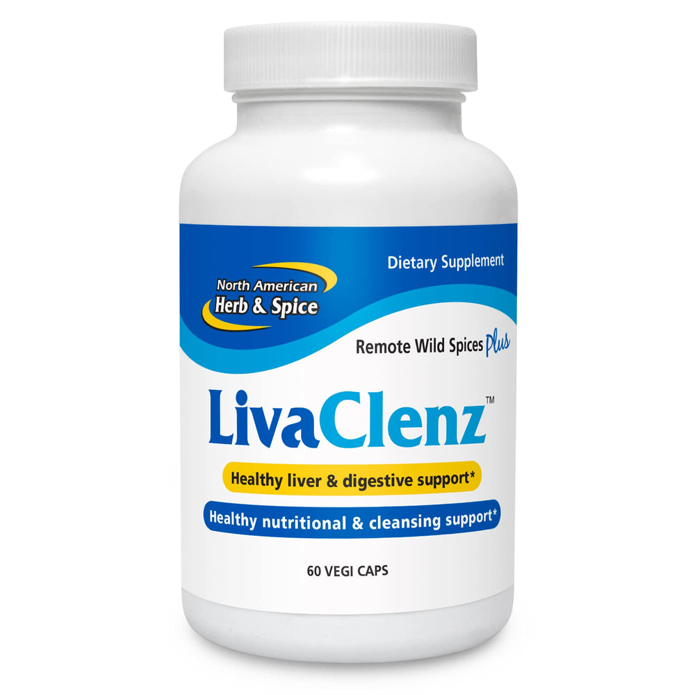 North American Herb & Spice LivaClenz bottle closeup showcases liver support and digestive balance.