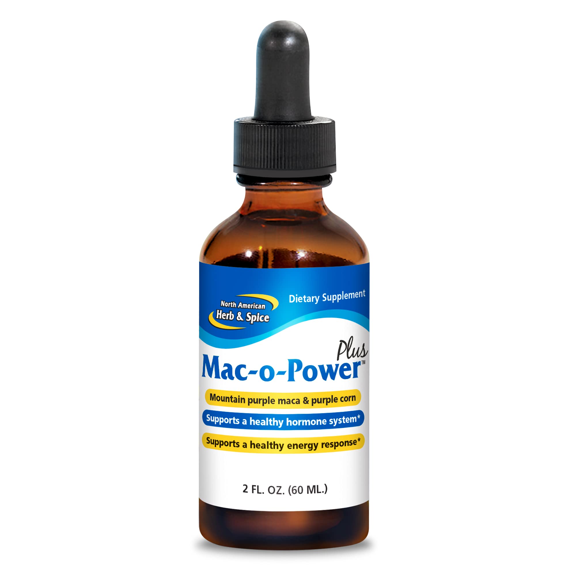 NORTH AMERICAN HERB & SPICE Mac-o-Power Plus bottle for potential energy support.