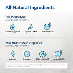 Ingredients pack of OregaMax with oregano, garlic, onion, and sumac