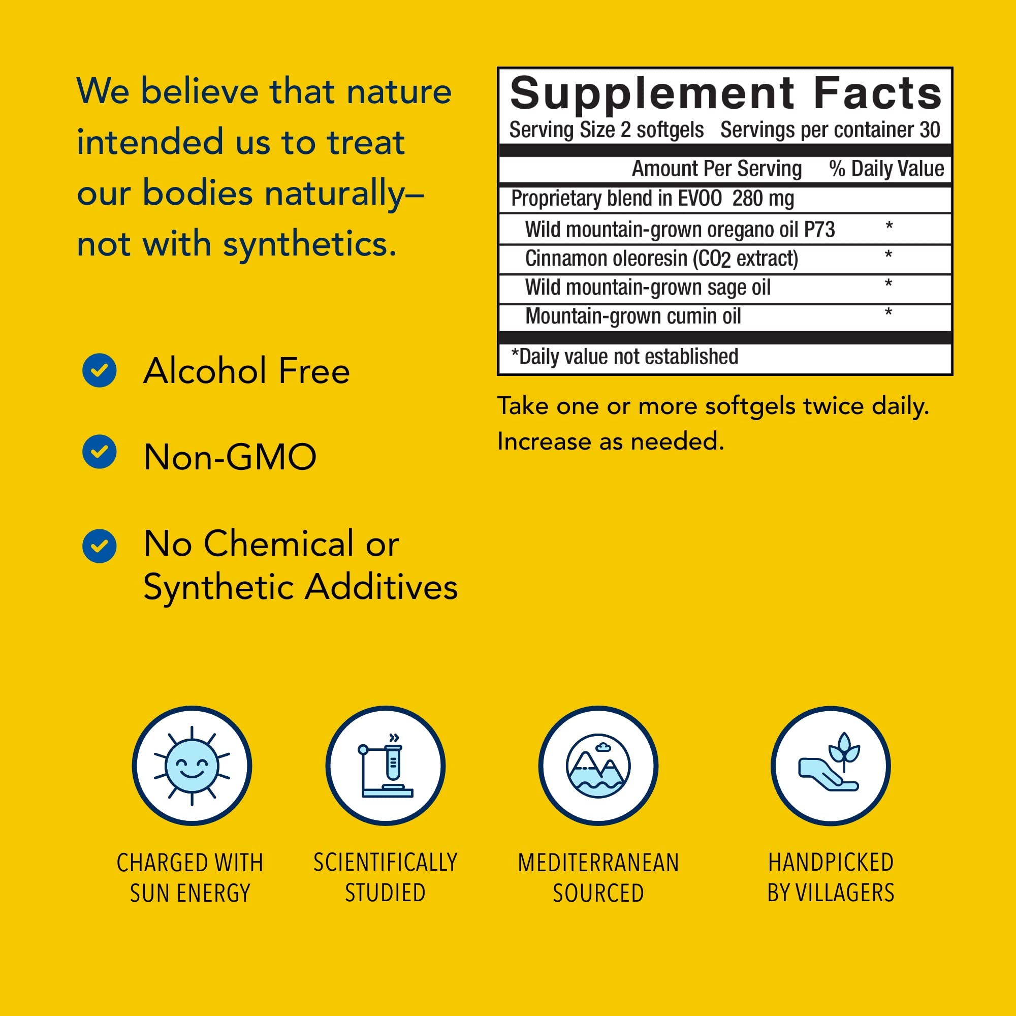 North American Herb & Spice oregano oil image showing wild mountain oregano and olive oil base.