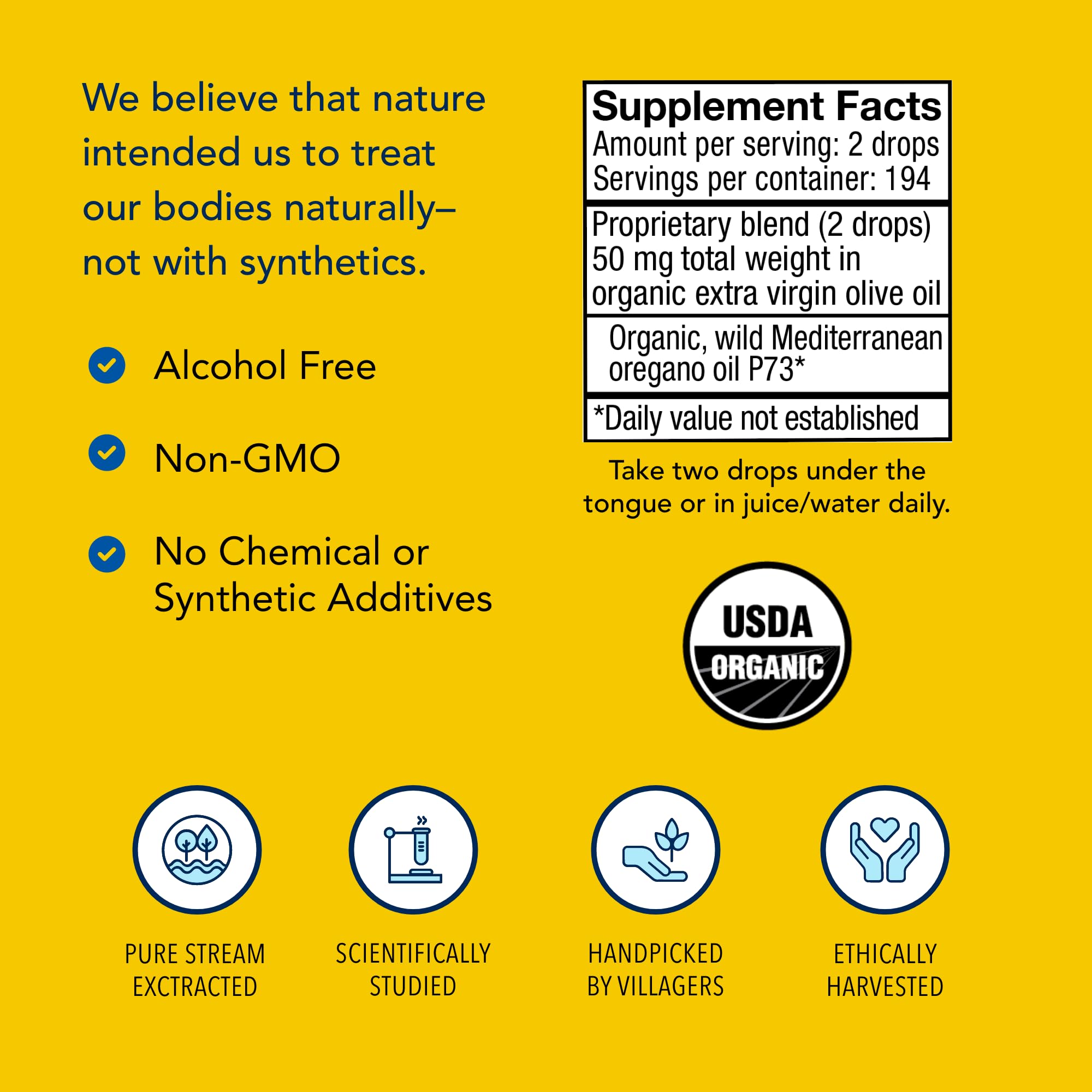 North American Herb & Spice Oreganol P73 drops under the tongue for daily use.