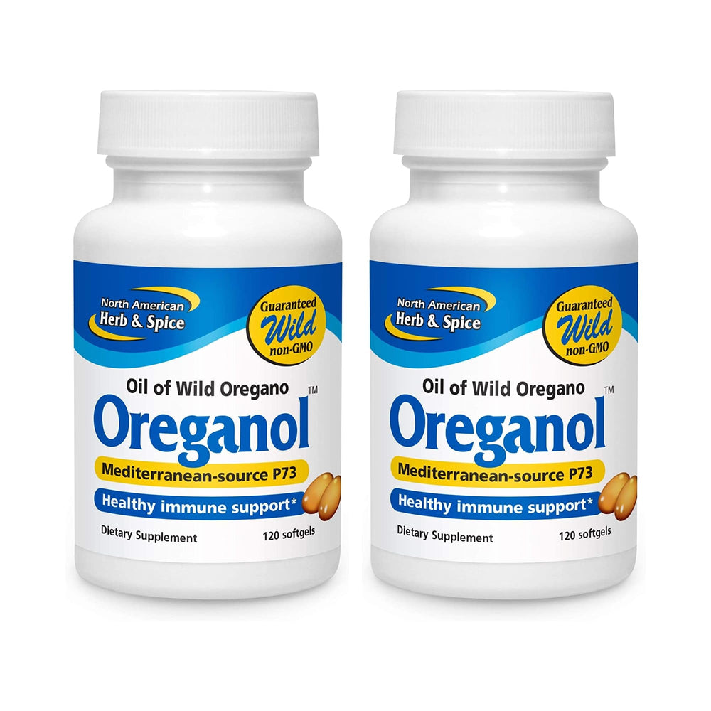 North American Herb & Spice Oreganol P73 bottle front highlighting full-spectrum oil for daily use.